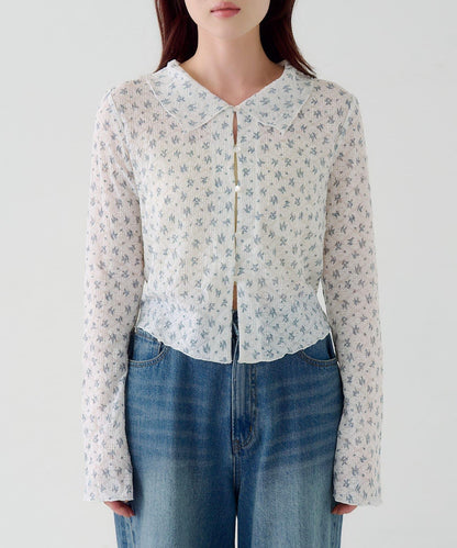 蕾絲花卉領口針織開衫