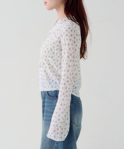 蕾絲花卉領口針織開衫
