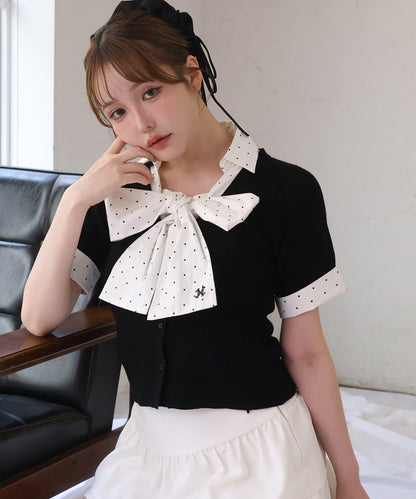 可拆卸蝴蝶結 拼接設計 針織上衣