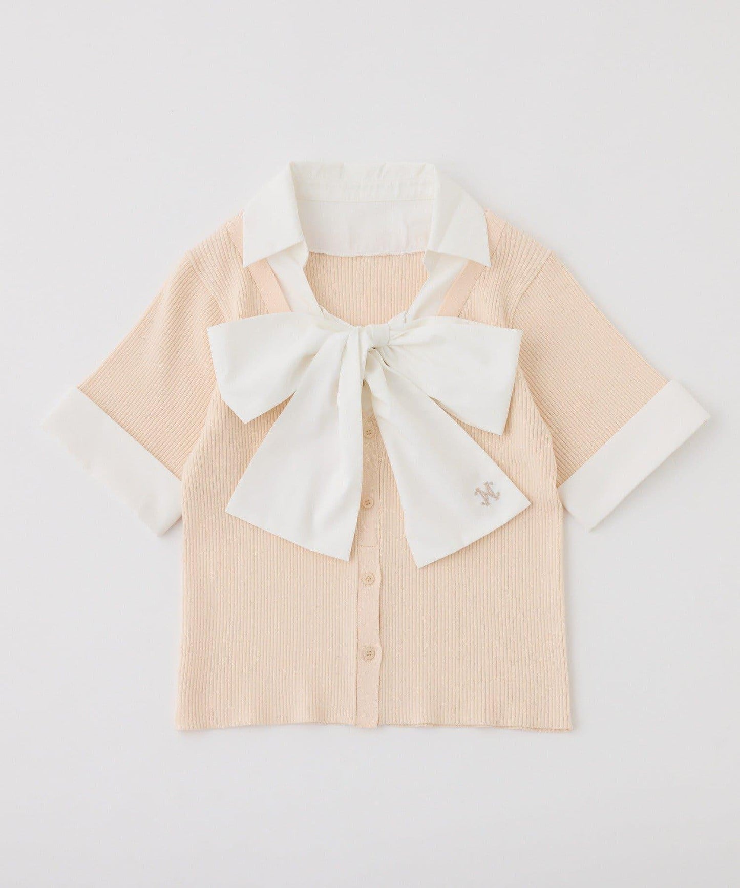 可拆卸蝴蝶結 拼接設計 針織上衣