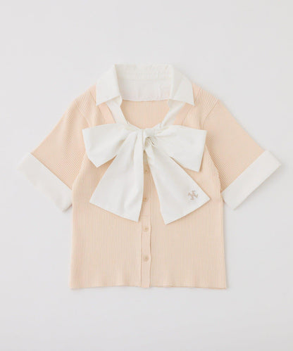 可拆卸蝴蝶結 拼接設計 針織上衣