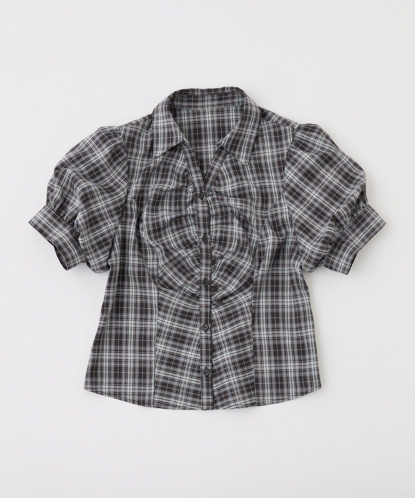 短袖前褶皺蝴蝶結女式襯衫