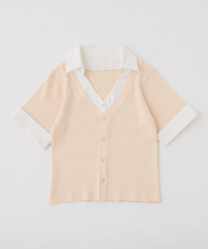 可拆卸蝴蝶結 拼接設計 針織上衣