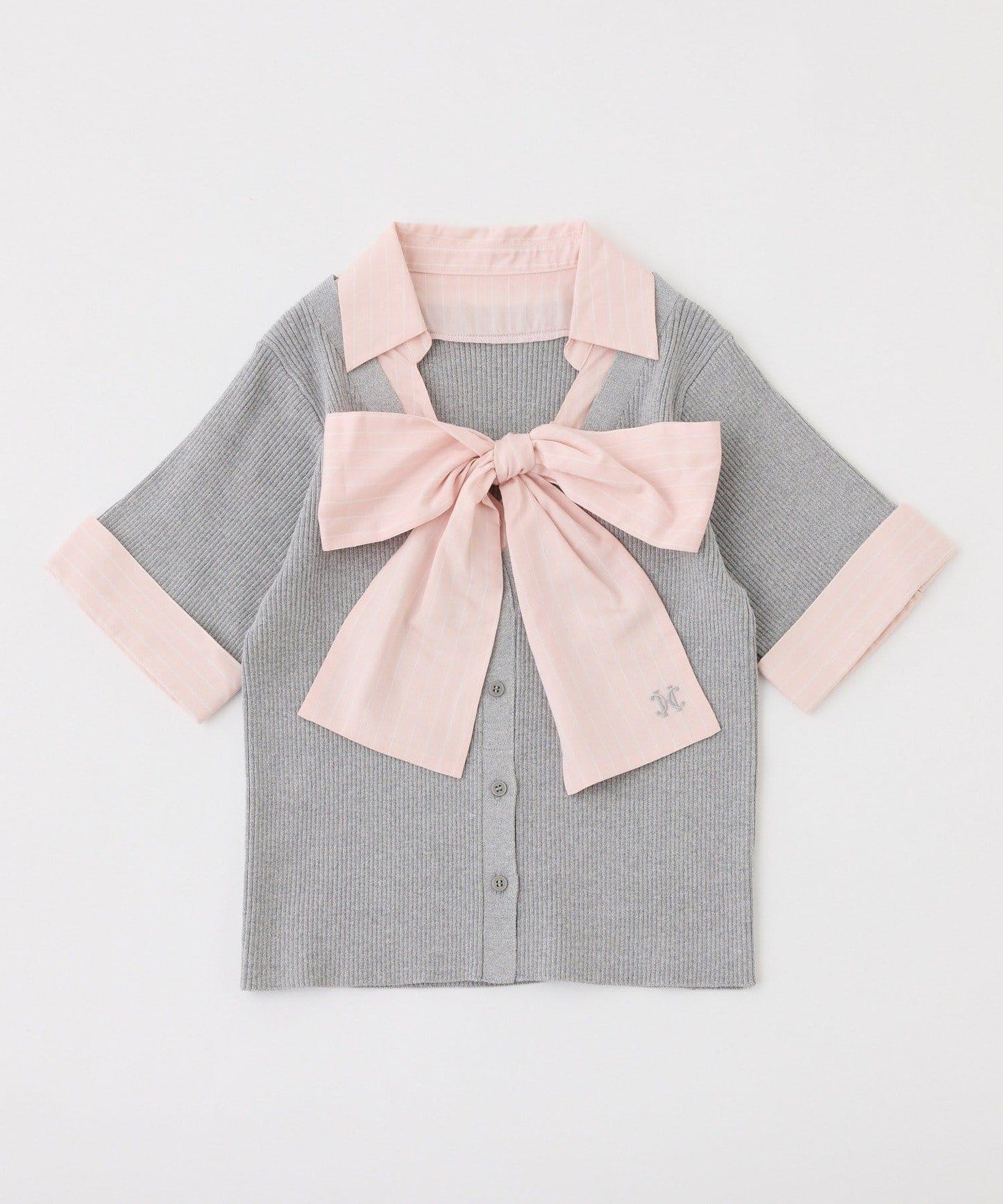 可拆卸蝴蝶結 拼接設計 針織上衣