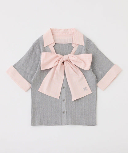 可拆卸蝴蝶結 拼接設計 針織上衣