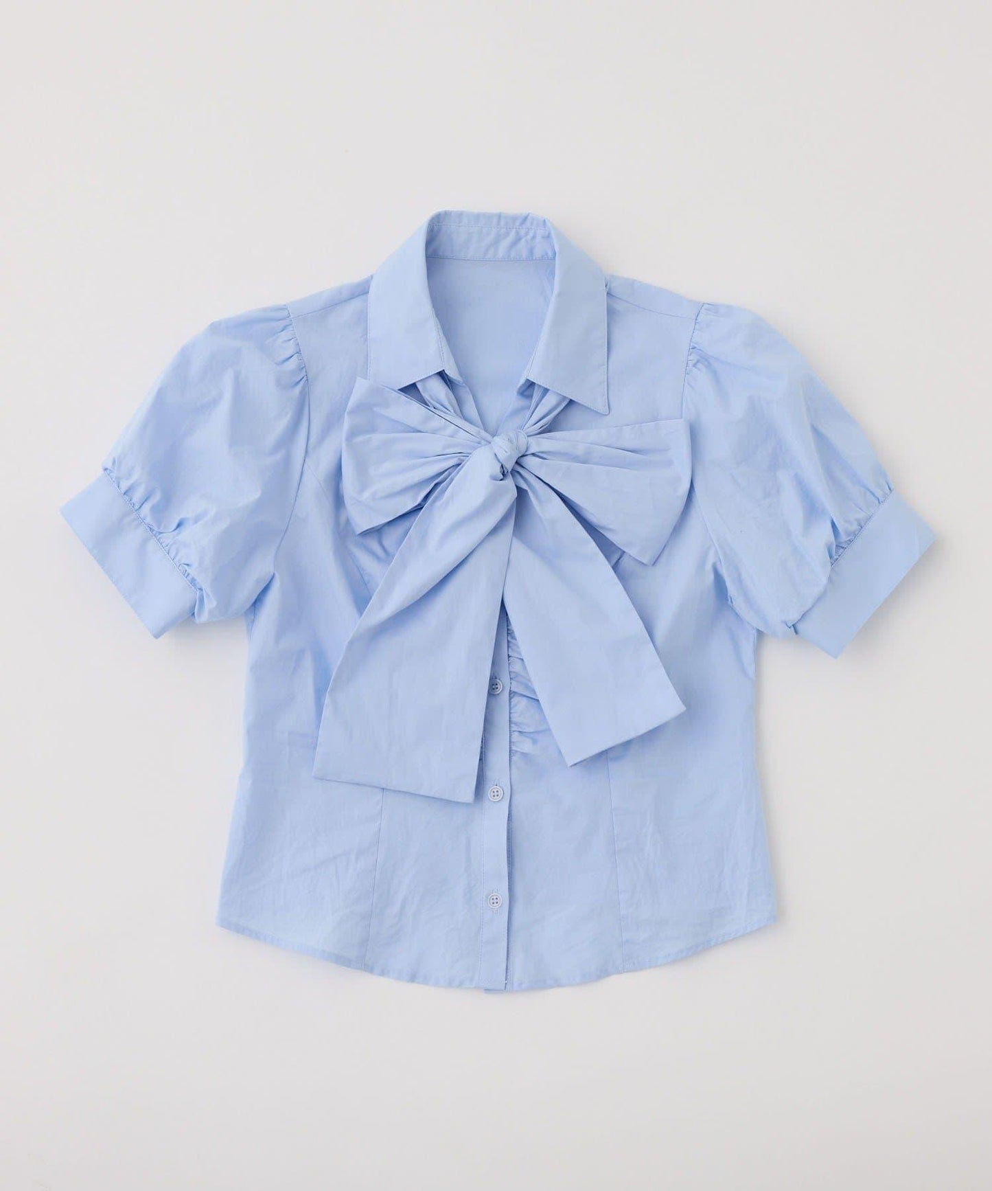 短袖前褶皺蝴蝶結女式襯衫