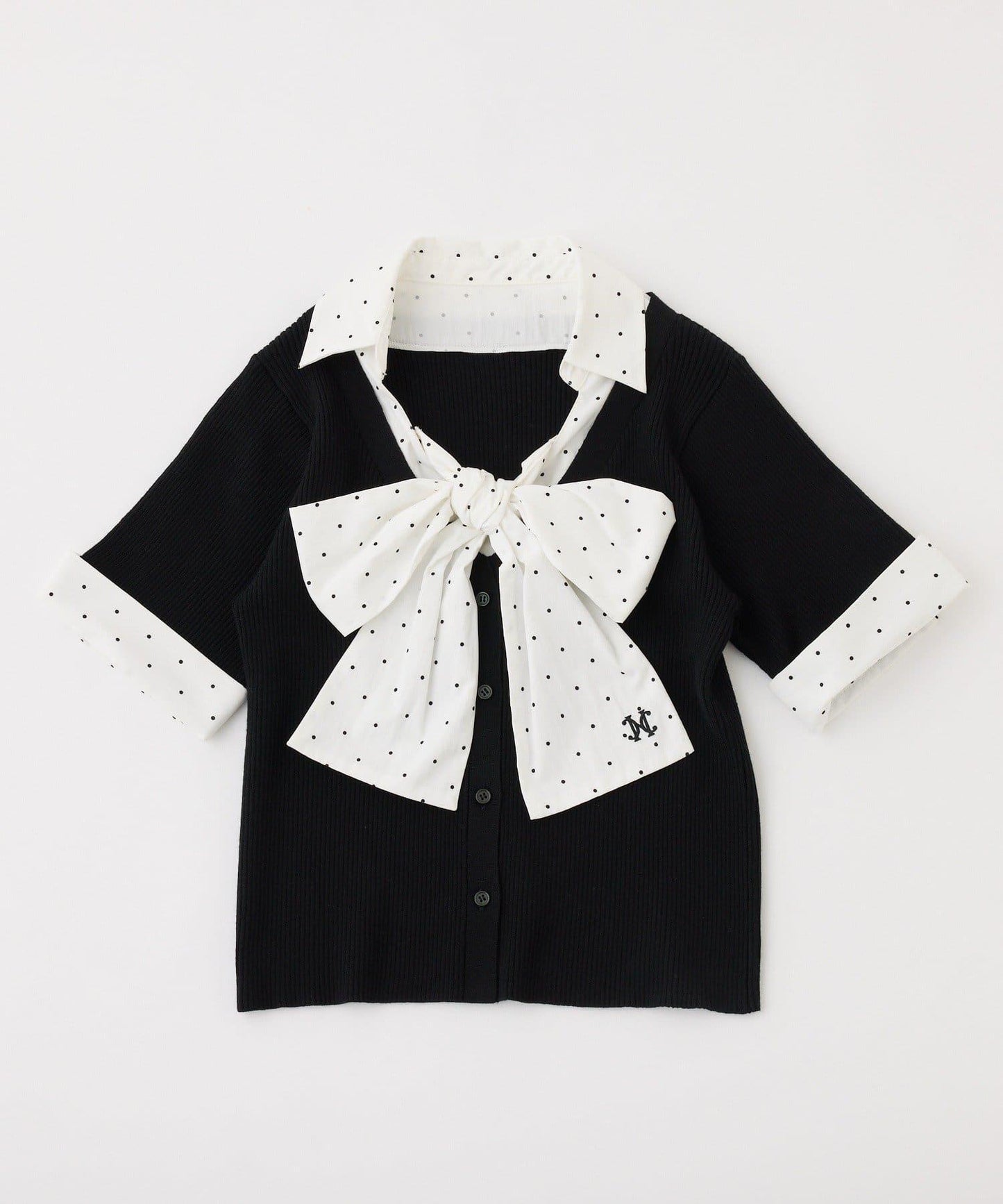 可拆卸蝴蝶結 拼接設計 針織上衣