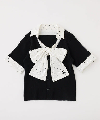 可拆卸蝴蝶結 拼接設計 針織上衣