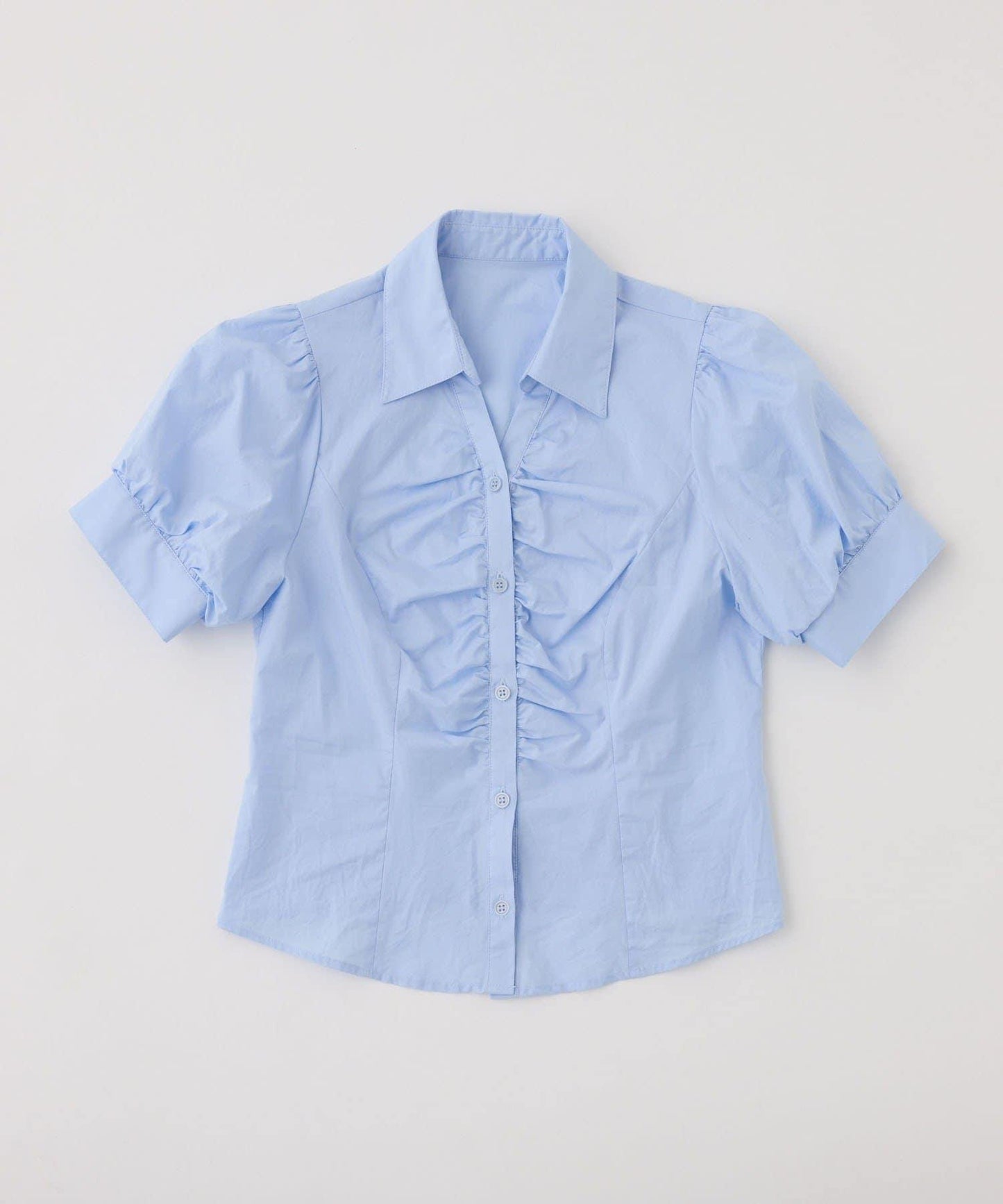 短袖前褶皺蝴蝶結女式襯衫