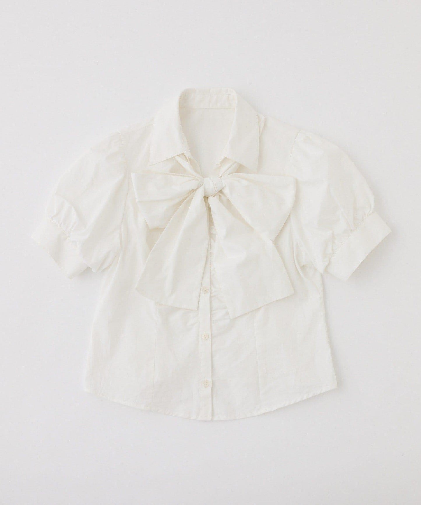 短袖前褶皺蝴蝶結女式襯衫