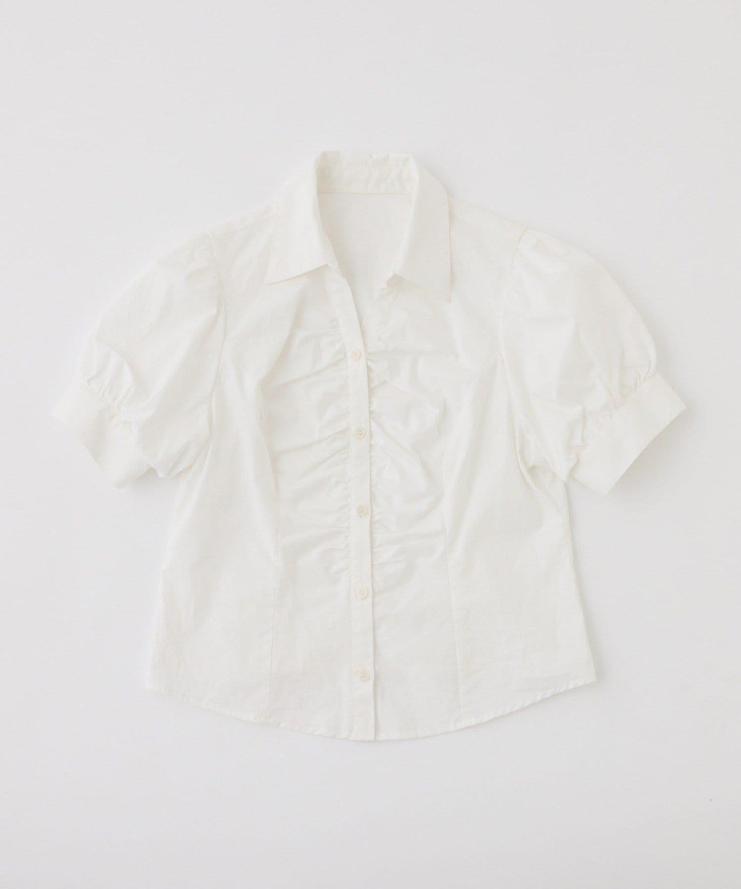 短袖前褶皺蝴蝶結女式襯衫