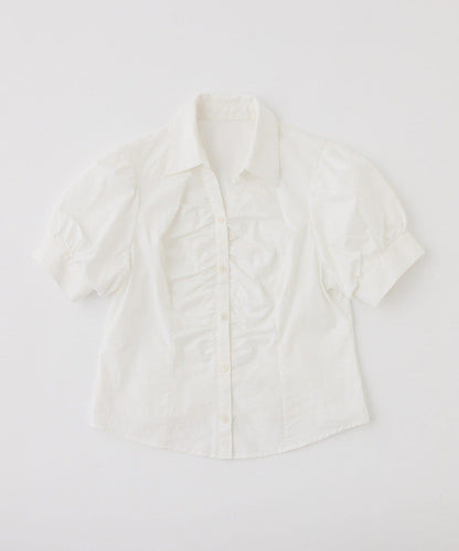 短袖前褶皺蝴蝶結女式襯衫