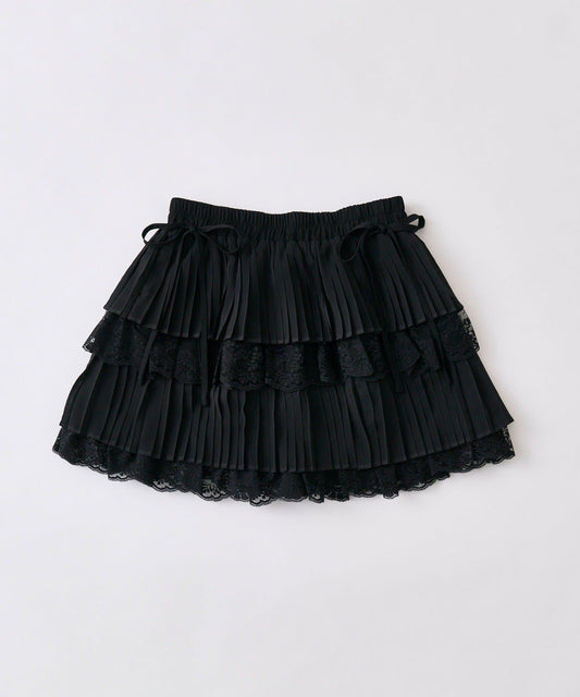 褶襉蕾絲層疊 迷你半身裙