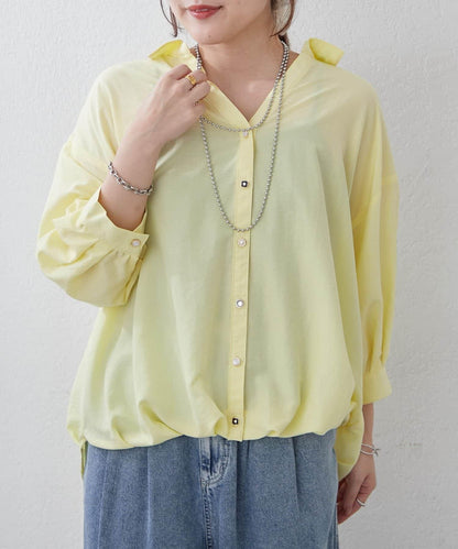 多種紐扣竹筍褶女襯衫