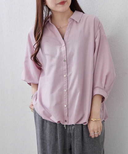 多種紐扣竹筍褶女襯衫