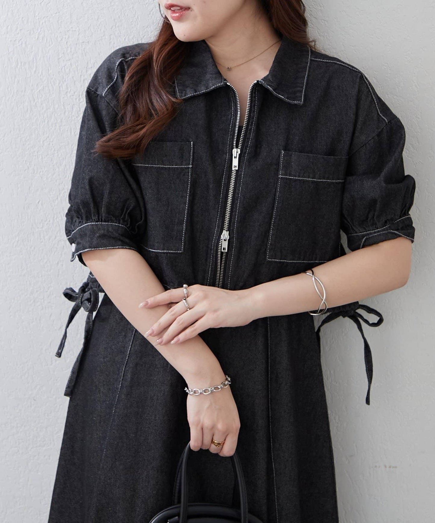 簡約風牛仔五分袖外套＋吊帶連衣裙套裝