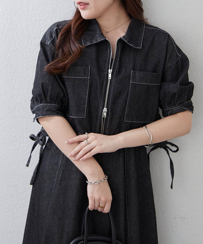 簡約風牛仔五分袖外套＋吊帶連衣裙套裝
