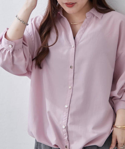 多種紐扣竹筍褶女襯衫