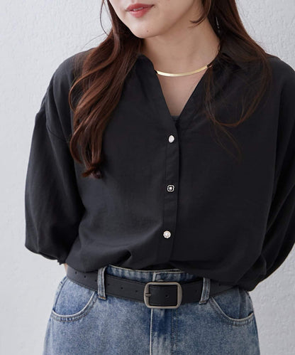 多種紐扣竹筍褶女襯衫
