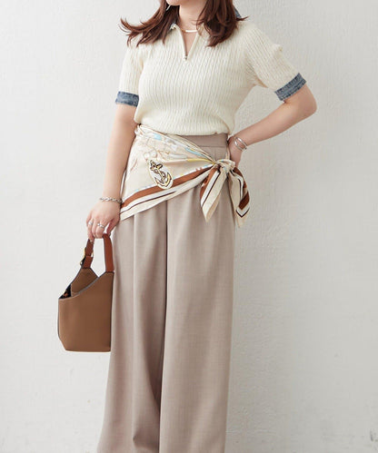 牛仔拼接 半拉鍊 簡約休閒套頭上衣