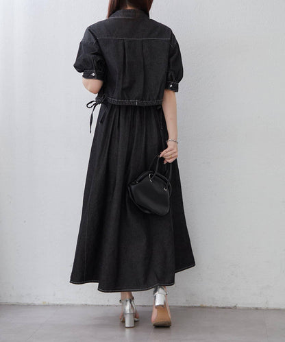 簡約風牛仔五分袖外套＋吊帶連衣裙套裝
