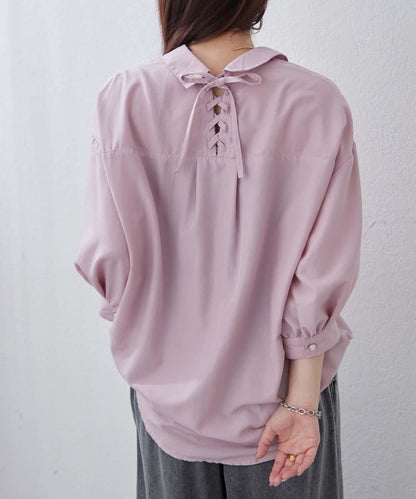 多種紐扣竹筍褶女襯衫