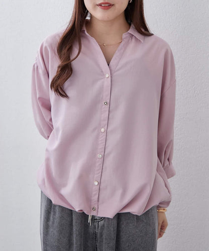 多種紐扣竹筍褶女襯衫
