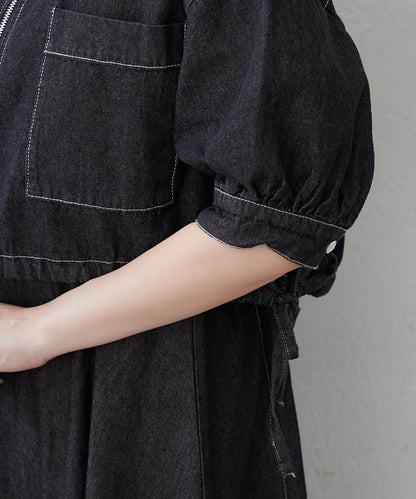 簡約風牛仔五分袖外套＋吊帶連衣裙套裝