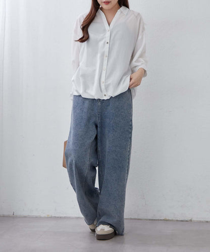 多種紐扣竹筍褶女襯衫