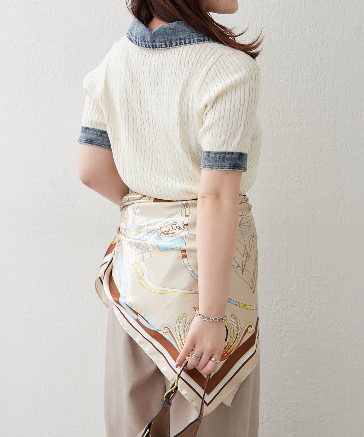 牛仔拼接 半拉鍊 簡約休閒套頭上衣