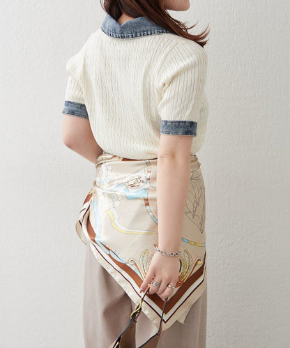 牛仔拼接 半拉鍊 簡約休閒套頭上衣