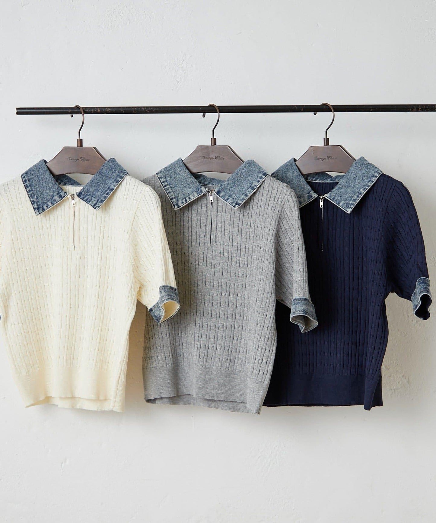 牛仔拼接 半拉鍊 簡約休閒套頭上衣