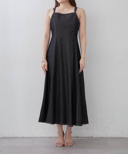 簡約風牛仔五分袖外套＋吊帶連衣裙套裝