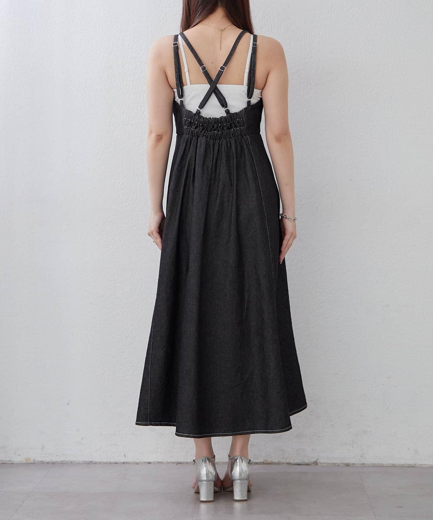 簡約風牛仔五分袖外套＋吊帶連衣裙套裝