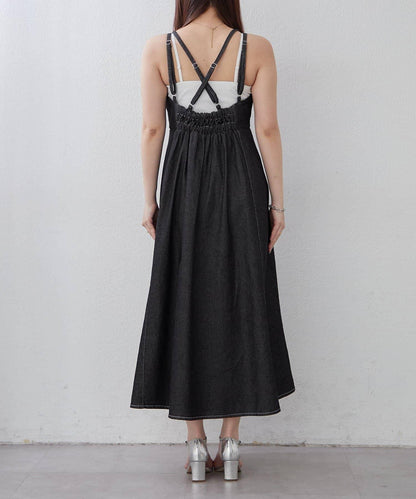 簡約風牛仔五分袖外套＋吊帶連衣裙套裝