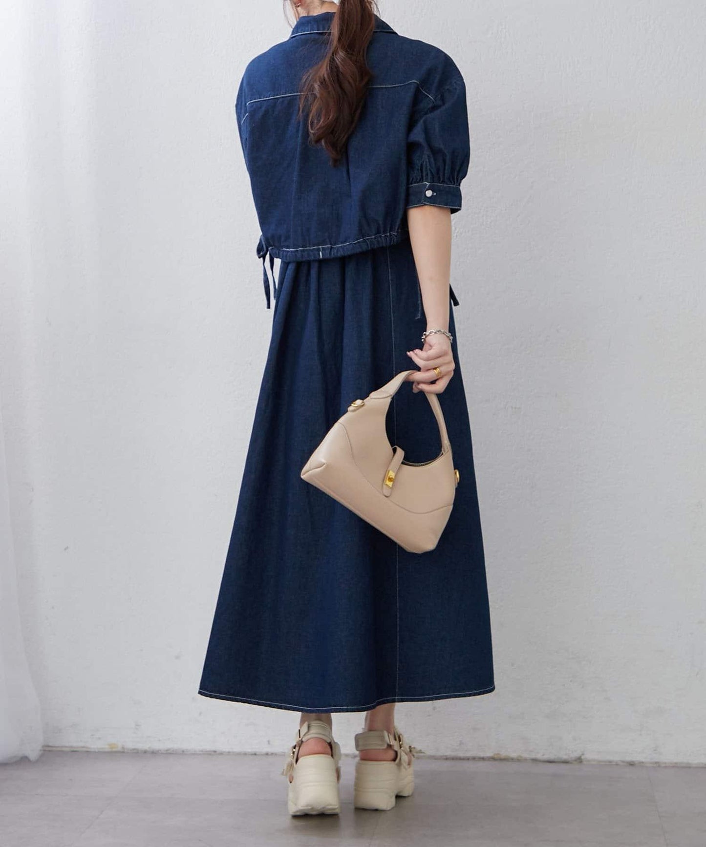 簡約風牛仔五分袖外套＋吊帶連衣裙套裝