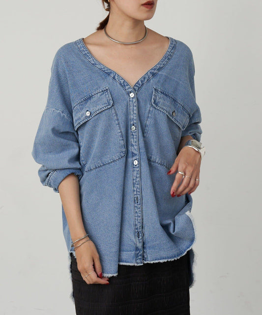 SHENERY V領丹寧襯衫