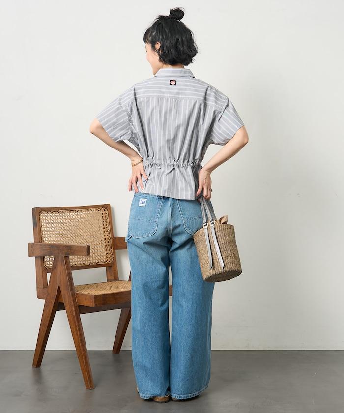 特別款 條紋 腰部蝴蝶結 半拉鍊 短袖襯衫