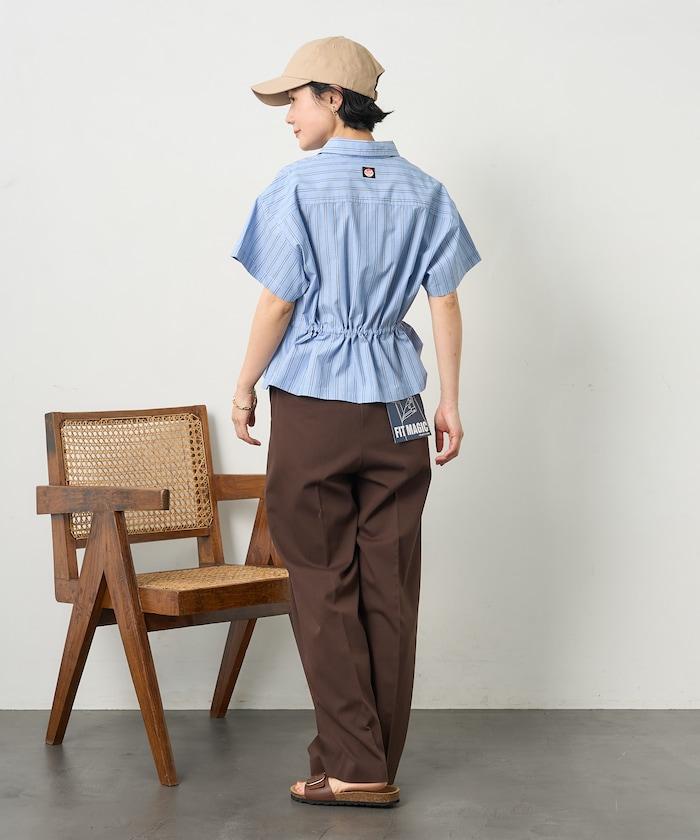 特別款 條紋 腰部蝴蝶結 半拉鍊 短袖襯衫