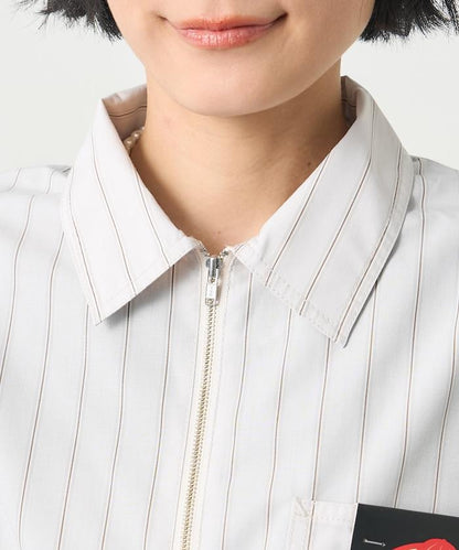 特別款 條紋 腰部蝴蝶結 半拉鍊 短袖襯衫