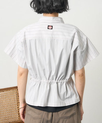 特別款 條紋 腰部蝴蝶結 半拉鍊 短袖襯衫