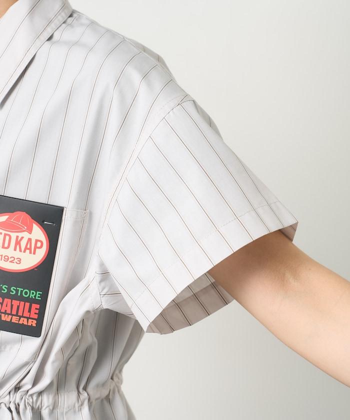 特別款 條紋 腰部蝴蝶結 半拉鍊 短袖襯衫