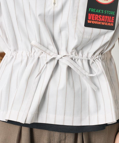 特別款 條紋 腰部蝴蝶結 半拉鍊 短袖襯衫