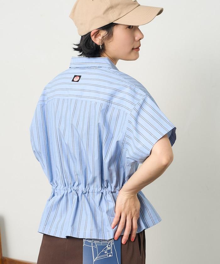 特別款 條紋 腰部蝴蝶結 半拉鍊 短袖襯衫