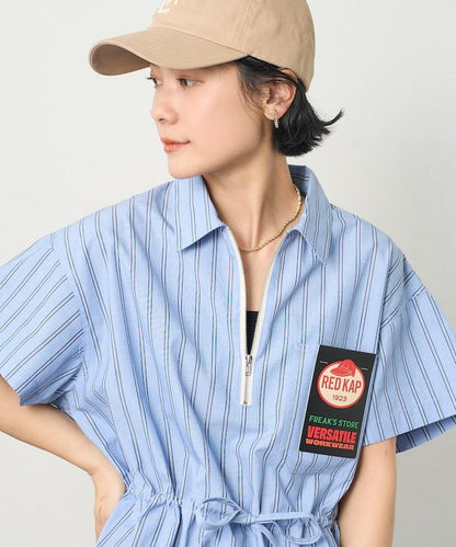 特別款 條紋 腰部蝴蝶結 半拉鍊 短袖襯衫