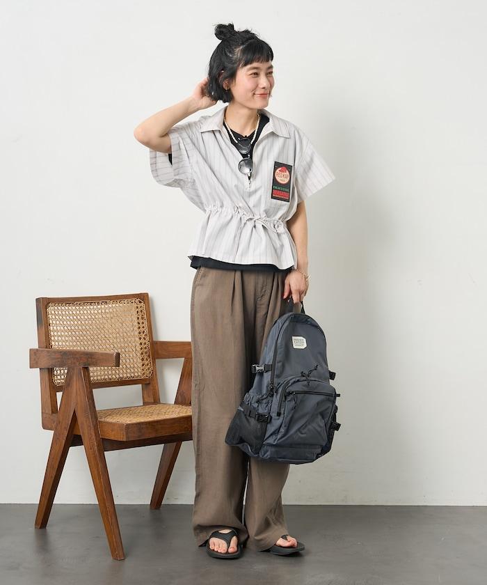 特別款 條紋 腰部蝴蝶結 半拉鍊 短袖襯衫