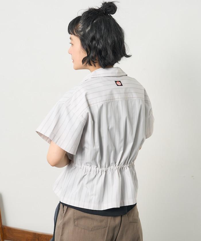 特別款 條紋 腰部蝴蝶結 半拉鍊 短袖襯衫