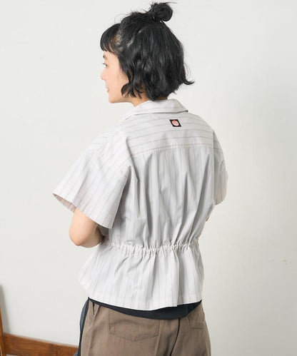 特別款 條紋 腰部蝴蝶結 半拉鍊 短袖襯衫