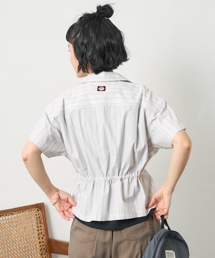 特別款 條紋 腰部蝴蝶結 半拉鍊 短袖襯衫