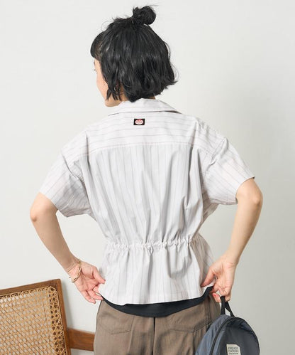 特別款 條紋 腰部蝴蝶結 半拉鍊 短袖襯衫